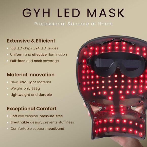 GYH 7-Color LED Light Therapy Face & Neck Mask with Handheld Light Wand - Picture 3 of 6